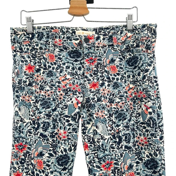 Tory Burch Emmy Ankle Skinny Jeans Blue Lake Kyoto Floral Print Size 31 - Picture 3 of 13